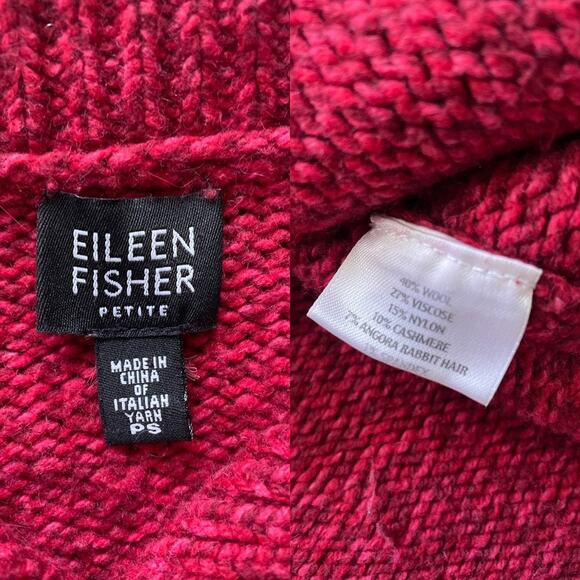 Eileen Fisher Red Wool Knit Cardigan Sweater Sz PS Collared Petite Minimal - Picture 8 of 8
